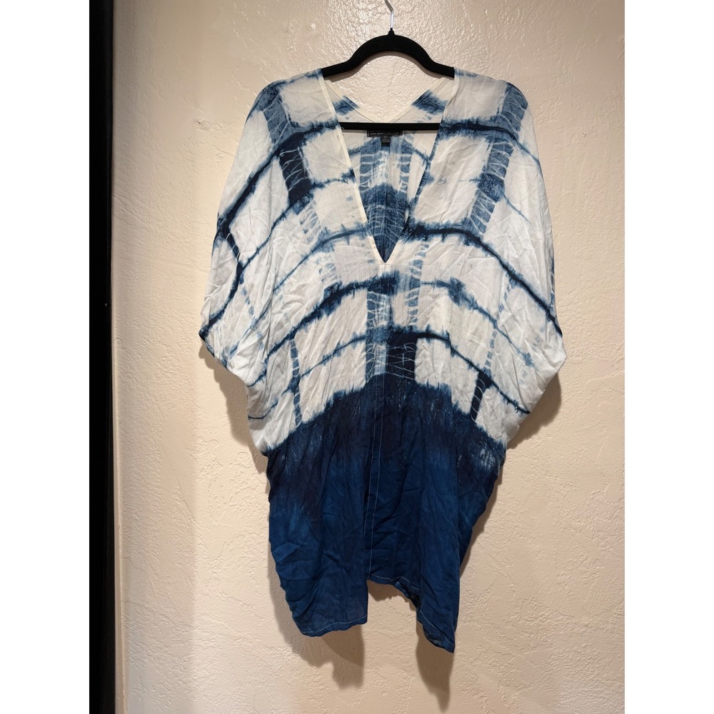 Greater‎ goodWomen Indigo Blue Tie Dye Cotton Kaftan Tunic Top Oversized V-Neck